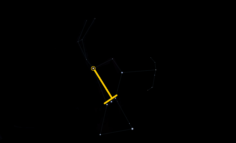 Betelgeuse i rät vinkel
                        från Orions bälte